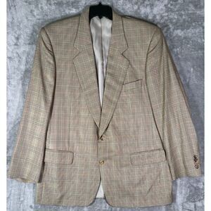 Samuelsohn Harry Rosen Men's Beige Plaid Silk Blend Blazer Sz 46 Tall/Long Italy